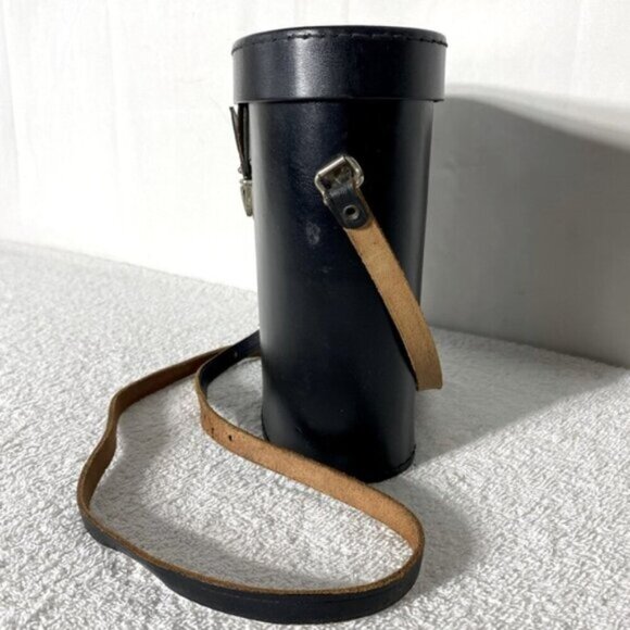 Vintage Black Leather Binoculars Case with Strap & Lens Caps - Picture 2 of 16